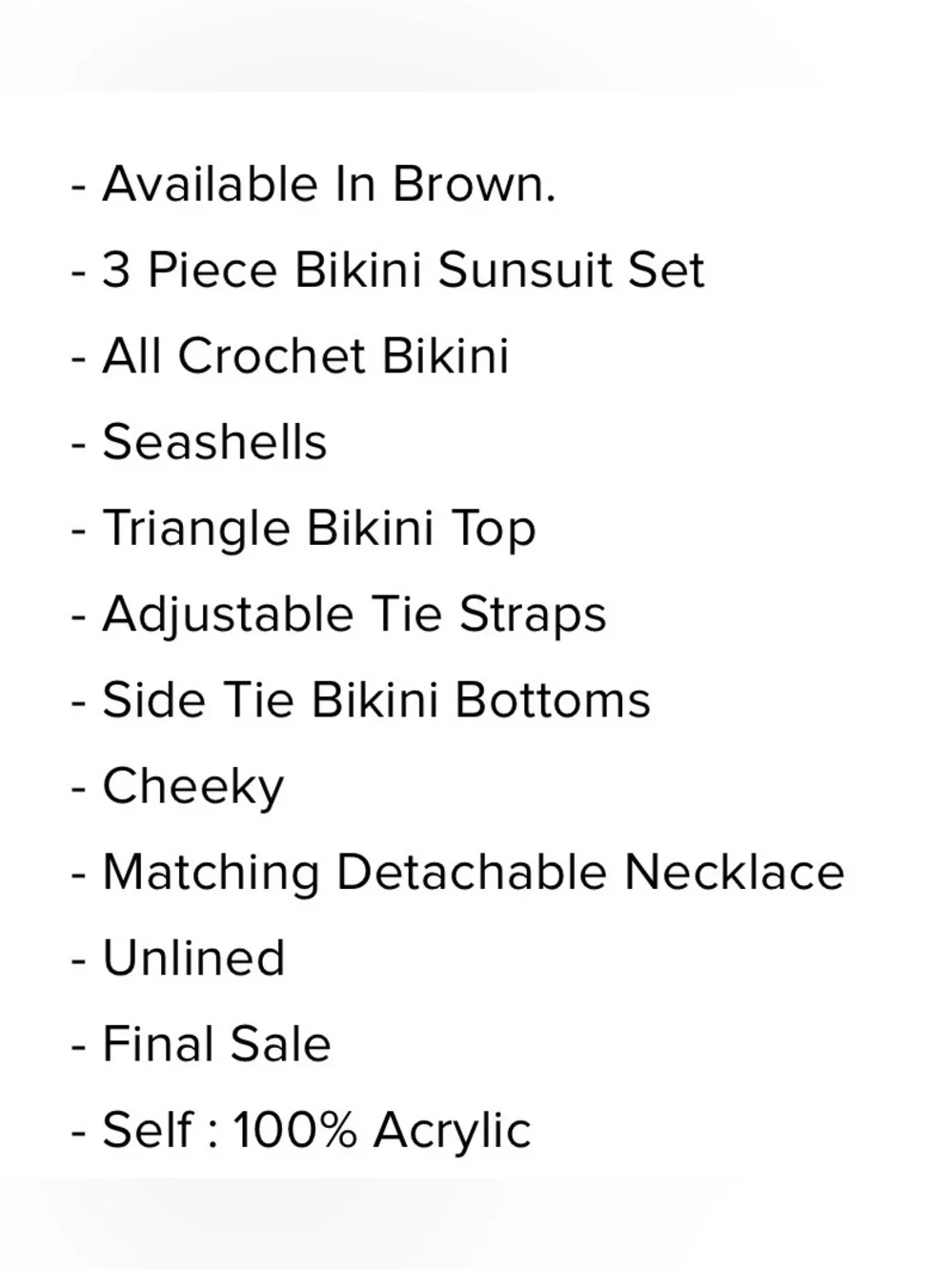 Fashion Nova Brown Crochet Shell-Trim3PC Bikini Set 🤎🔥